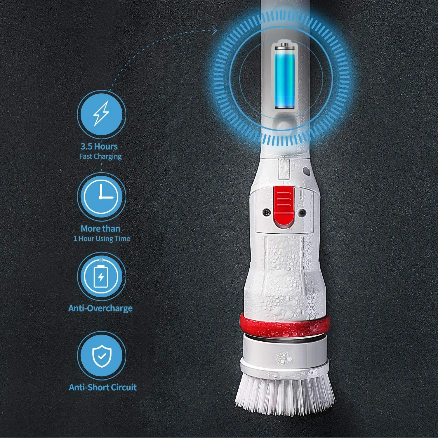 

Cleanhome Electric Spin Bathtub Brush with 3 Replaceable Adjustable Extension Arm Brush Cordless Shower Scrubber Rechargeable