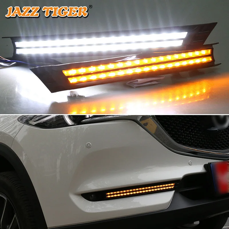 JAZZ TIGER 2PCS Yellow Flowing Turning Function Waterproof ABS Car DRL LED Daytime Running Light For Mazda CX-5 CX5 2017 2018 | Автомобили