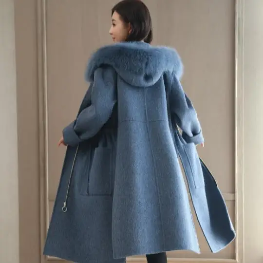 2019 зимнее женское длинное шерстяное пальто приталенная Женская куртка на молнии