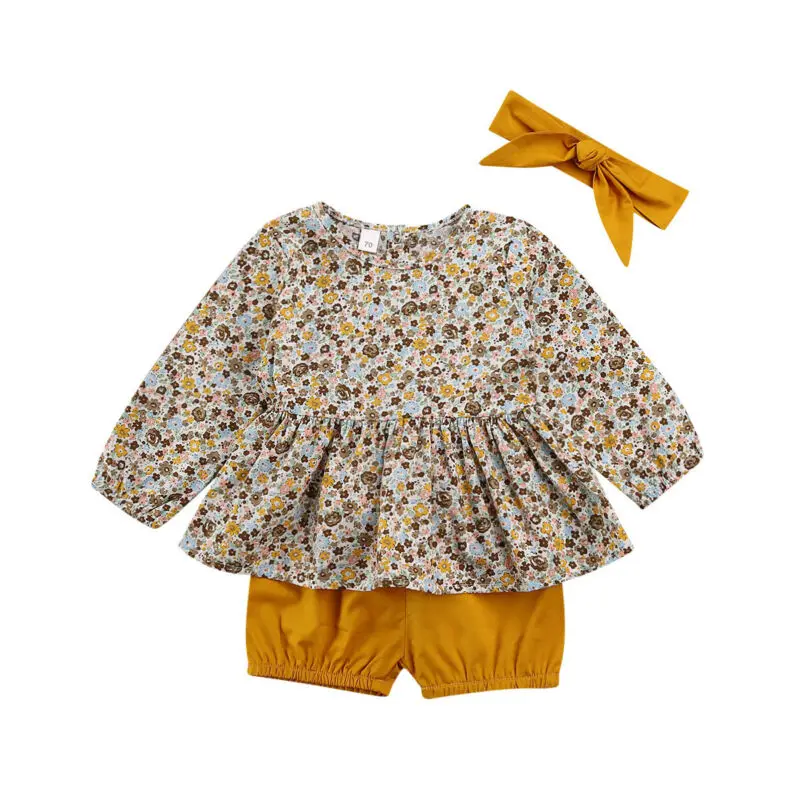 

0-18 Months Newborn Infant Clothes Set Toddler Baby Girls Floral Tops Brown Short Pants Baby Girls Outfits Newborn Clothing