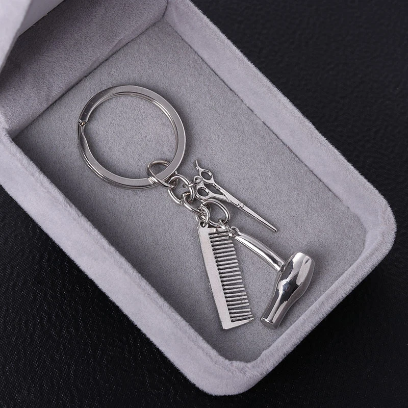

Barber Shop Tools Key Ring Hair Dryer Scissors Comb Pendants Simulation Keychain Dresser Present Hairdresser Gift