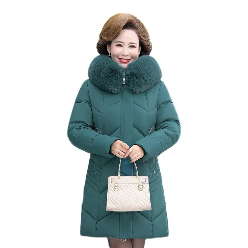 

Женская зимняя длинная парка, однотонная Толстая куртка оверсайз с капюшоном и меховым воротником, офисное Женское пальто, верхняя одежда, ...