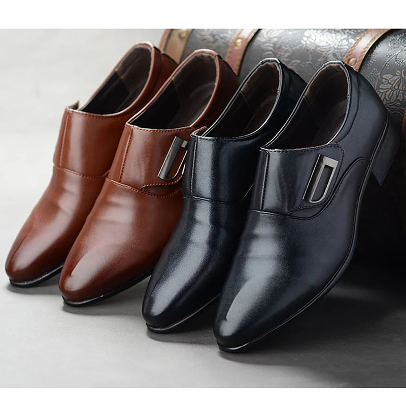 

New Men's Bussiness Formal Shoes Brand Single Buckle Slip On Black Brown Man Office Party Wedding Dress Shoes Plus Size 48