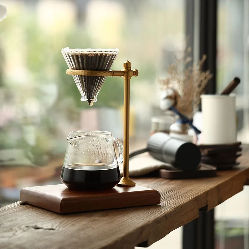 

Retro Hand Coffee Holder Aluminum Alloy Solid Wood Simple Hand Drip Coffee Holder Coffee Filter Cup Appliance Household