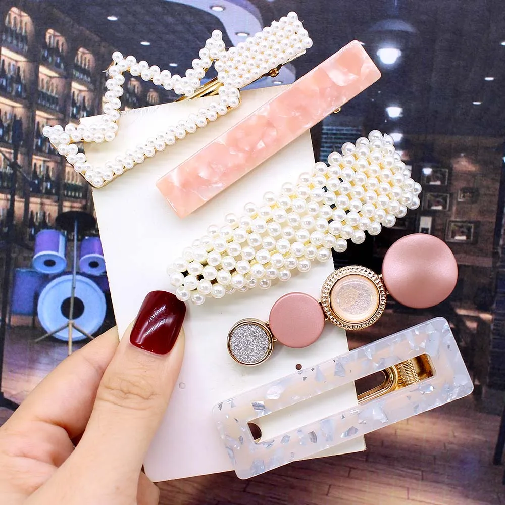 5pcs per set Ins Fashion 1 комплект женские элегантные жемчужные заколки для волос сладкий головной убор шпильки заколки аксессуары для волос из ацетатного волокна Набор для волос - Цвет: 5pcs per set