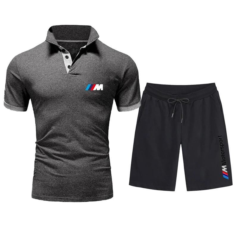 

New European and American BMW M Brand Summer Style Male Casual Comfortable Stylish Breathable Lapel Polo+pants Suit Male 2021