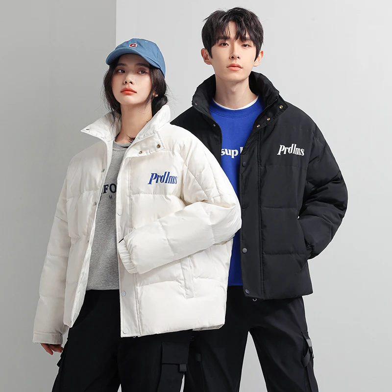 

White duck down jacket 2021 men and women couple fashion winter loose warm jacket Korean coat fat woman plus size