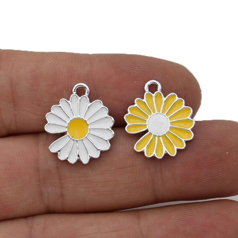 6 шт покрытая серебром эмаль цветков Хризантемы Подвески для изготовления