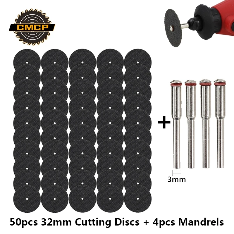 CMCP-disco de corte abrasivo con mandriles, Muelas para accesorios Dremel, herramienta rotativa de corte de Metal, hoja de sierra, 32mm, 54 Uds.