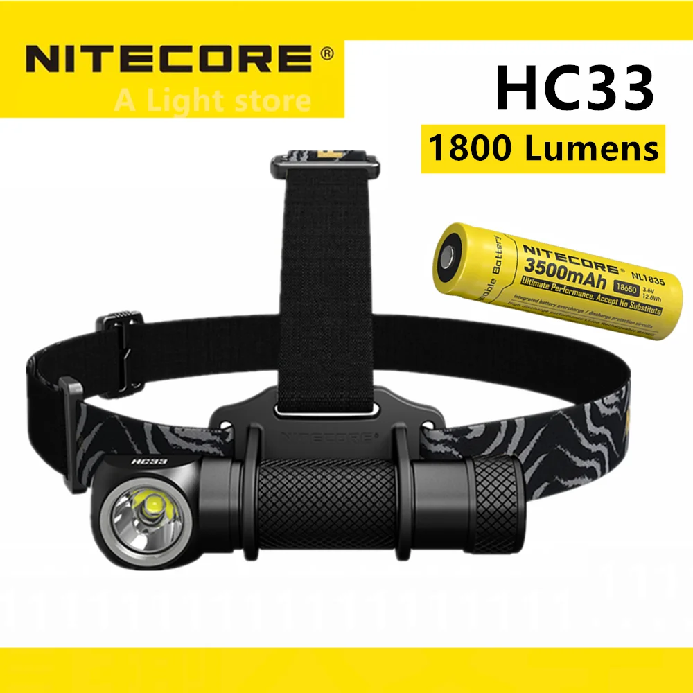 Портативный налобный фонарь NITECORE HC33 XHP35 HD LED max 1800 люмен 187 метра 8 режимов работы