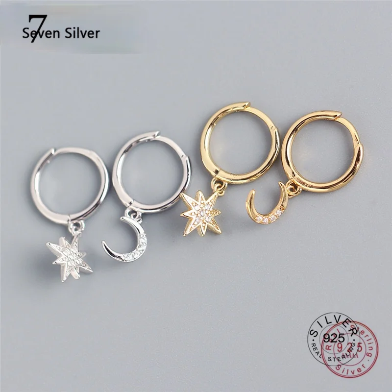 

Женские серьги-гвоздики из серебра 925 пробы, с асимметричными звездами и Луной