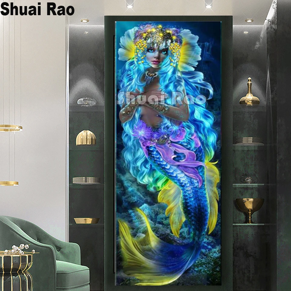 Потрясающая картина с бриллиантами голубая Русалка красота большая Алмазная