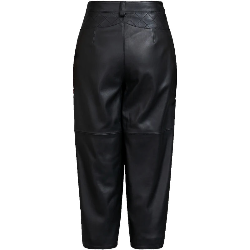 

Sheepskin Capris women's high waists show thin, autumn and winter 2020 new loose, short and tall leather legged pants
