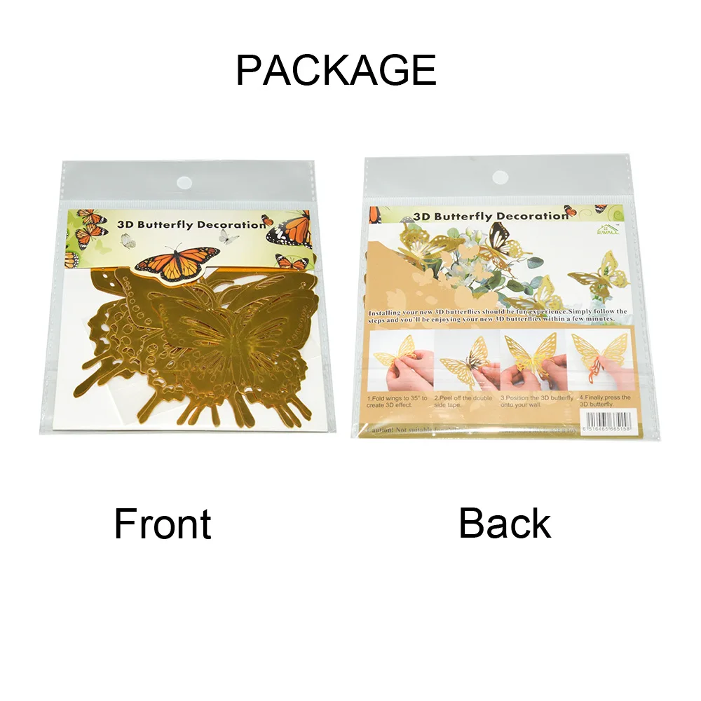 12 шт./компл. 3D полые металлические золотые серебряные розовые бабочки для