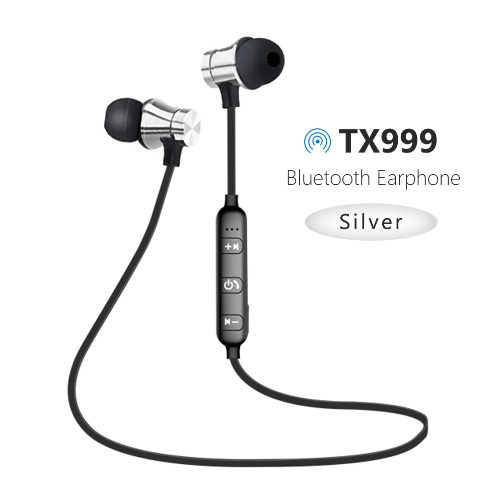 silver Магнитный Беспроводной Bluetooth спортивные наушники-вкладыши стерео наушники гарнитура с микрофоном Шум отменить для Xiaomi Redmi huawei Honor - Цвет: silver