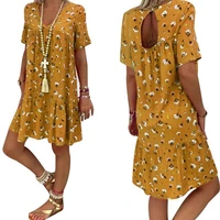2022 women knee length sundress slim summer floral printing chiffon dress fanshion loose v neck gradient print elastic dress