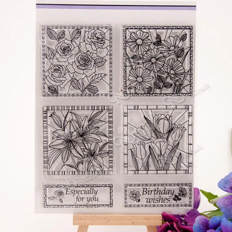 Цветочный фон рамка слова прозрачный силиконовый штамп/печать для DIY фотоальбома