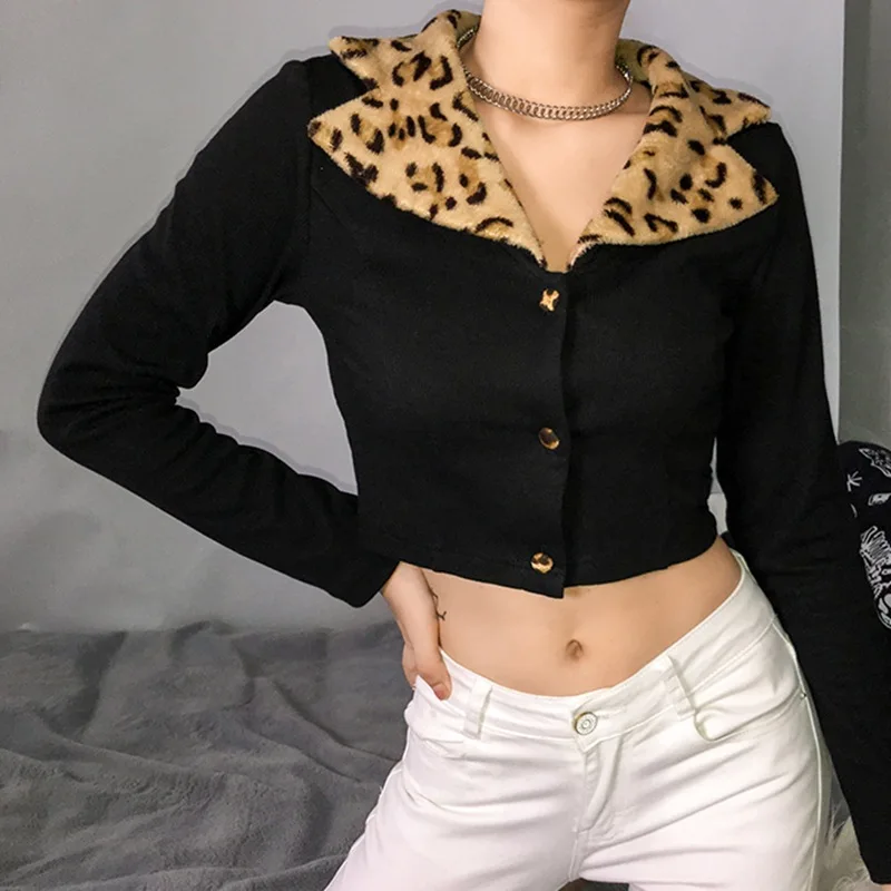 Хипстерские толстовки Женский свитшот блузка с леопардовым принтом уличная