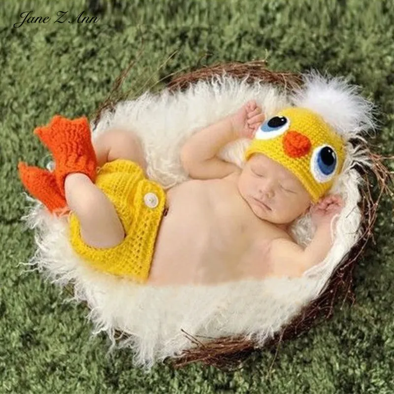 

Jane Z Ann Handmade Knitting Baby Photo Clothing Newborn duck costume hat +diaper+socks Set Children Photography props