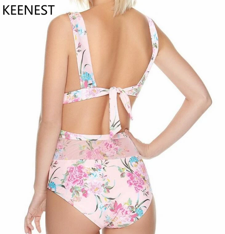 

Sexy Floral One Piece Swimsuit Hollow Out Bandage Swimwear Print Bathing Suit Biquinis Feminino 202 Halter Bikinis