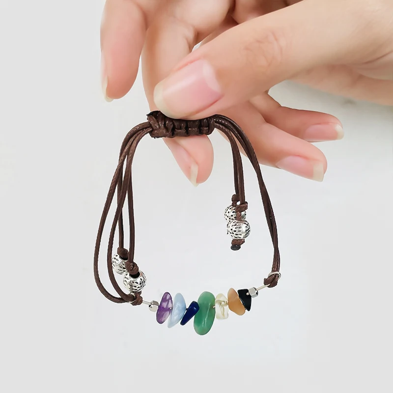 Bohemian Natural Stone Bracelets for Women Adjustable Elastic Rope Seven-color Gravel Bracelet Fashion Couple Jewelry Party Gift | Украшения