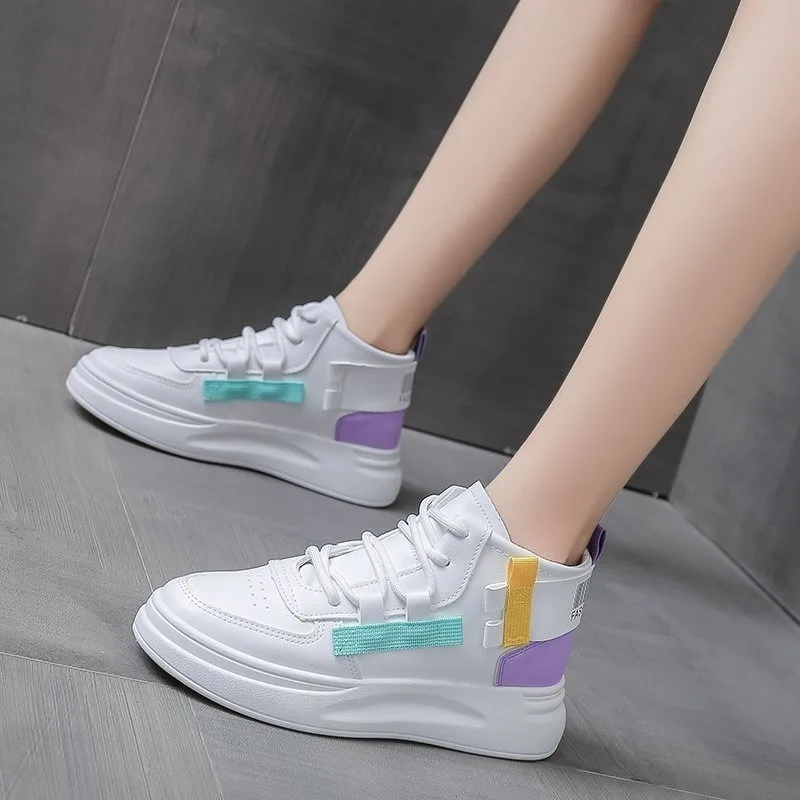 

2020 new Brand Wedge Shoes Fashion designers white Sneakers Women leather thick-soled Casual Sports shoes woman Zapatillas Mujer