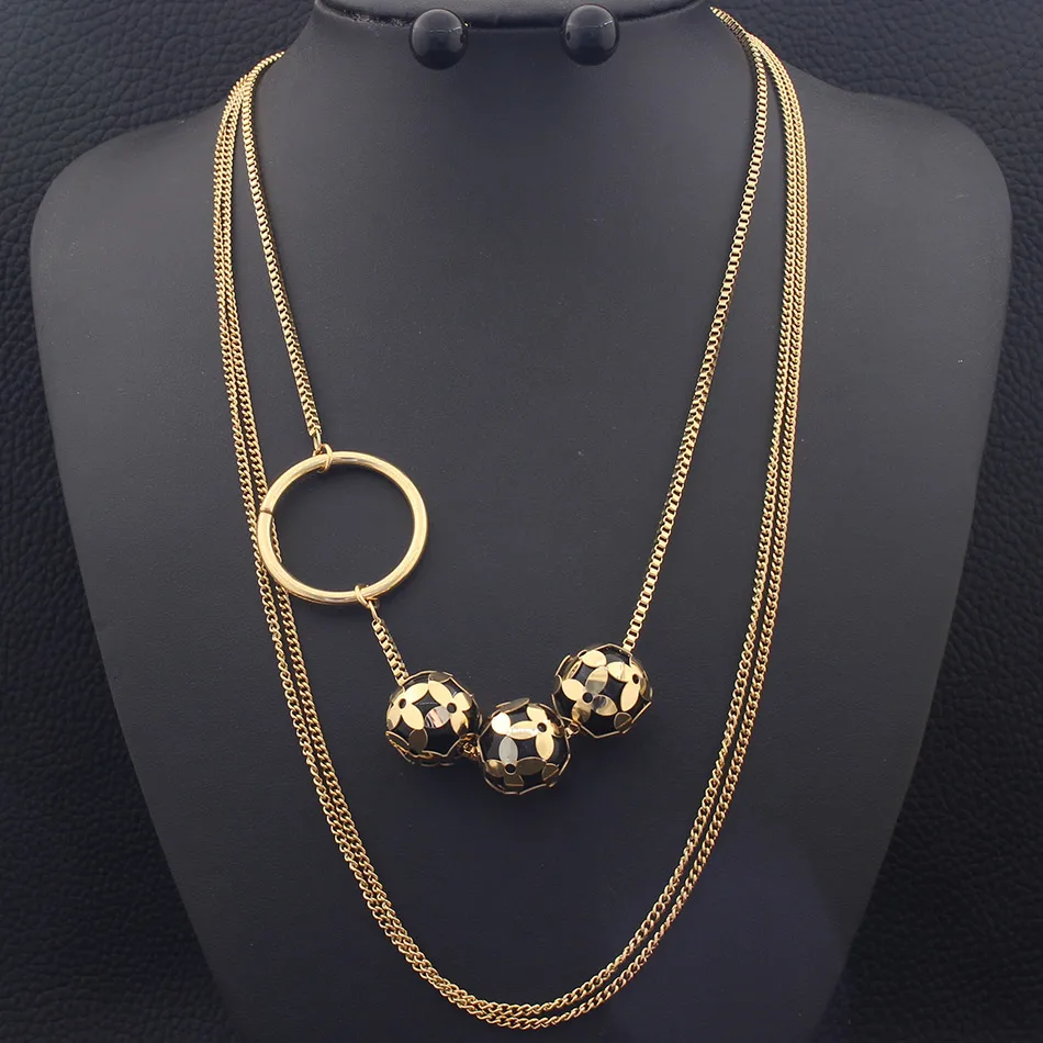 Цепочки для свитера ожерелье золотого цвета подвеска с шариком и серьги-гвоздики