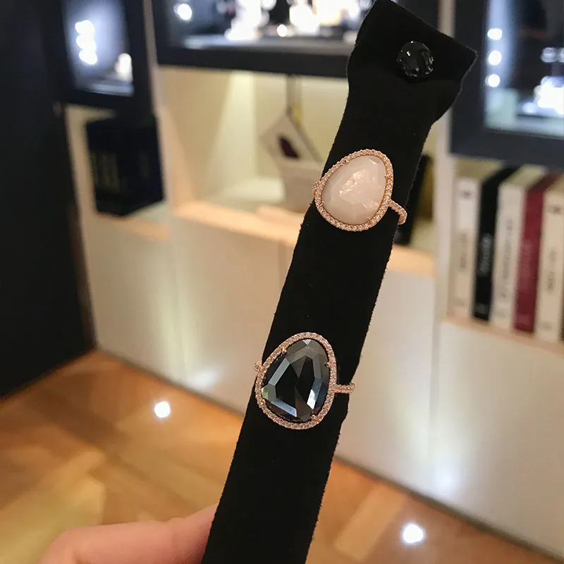 Baoyocn Fashion S925 Sterling Silver White Nacre Ring Rose Gold Color Mother of Pearl Ring Micro Cubic Zirconia Stones for Women