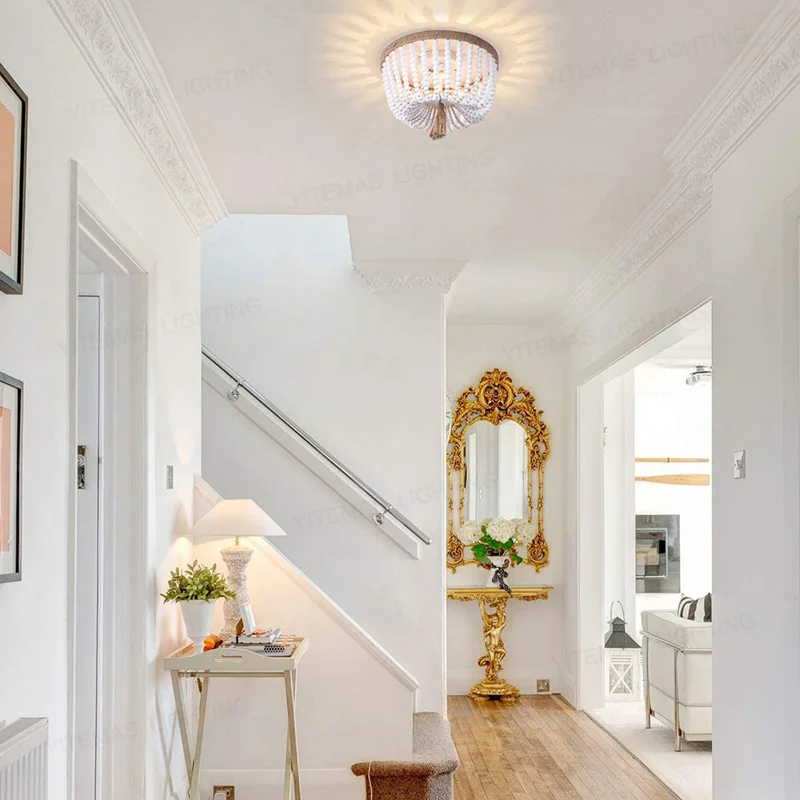 Американская деревенская богемная потолочная лампа с деревянными бусинами для