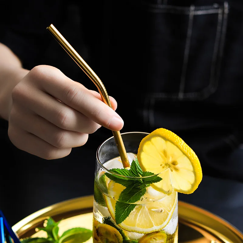 Золотые соломинки 100 шт./компл. металлические многоразовые оптом из нержавеющей