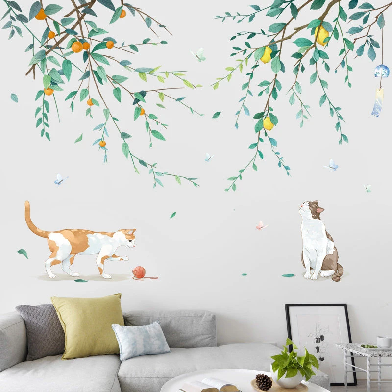 Creative Fresh Wall Sticker Fruit Branch Cat Self-adhesive Living Room Decoration Bedroom Decor Home Stickers | Дом и сад