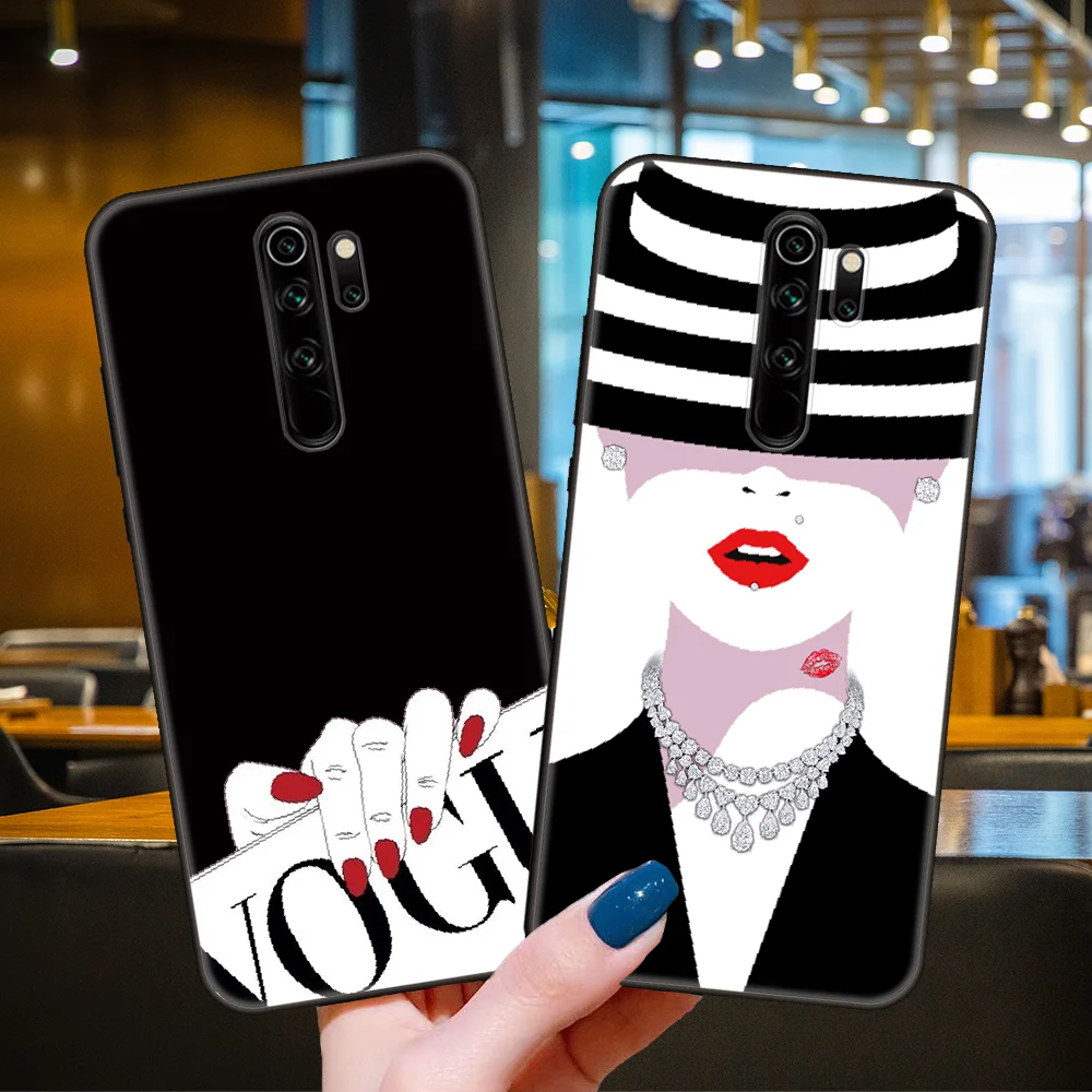 Чехол для телефона Xiaomi Redmi 7 7A 8 8A Note 8T 9 Pro 4 5 9S Черный Крышка Оболочка Мода Задний Тренд Премиум Люкс Девушка ВОГ на.