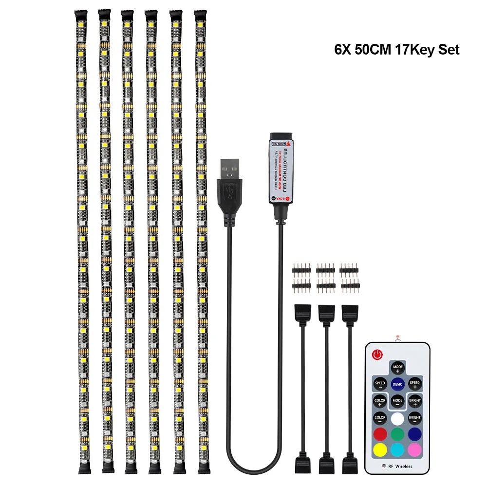 6 X 50CM SET Excellux 5 в RGBW RGBWW USB Светодиодная лента с 17Key RF дистанционный гибкий светодиодный светильник 50 см 1 м 2 м 3M 4M для ТВ ПК фоновый светильник - Испускаемый цвет: 6 X 50CM SET