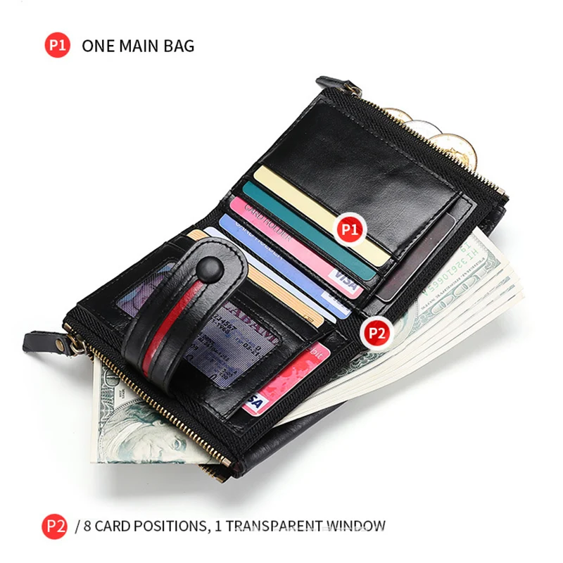 Rfid Wallet Women's 100% Genuine Leather Wallet Coin Purse Small Mini Card Holder Portomonee Female Walet Short Money Bag black