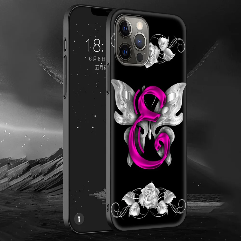 

Initial Letter Luxury Silicone Case for iPhone 11 12 Pro MAX 7 8 Plus XR XS MAX X 6 6S Plus Smartphone Accessories Cover