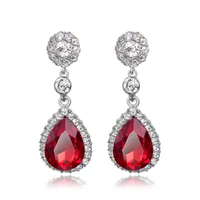 2021 new red color crystal drop earrings geometric rhinestone bridal earrings elegant wedding party jewelry accessories
