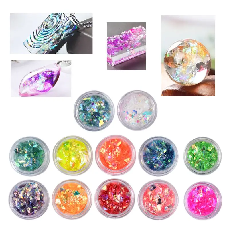 

12 box/set Manicure Shell Cellophane Colorful Candy Aurora Papers Hard Epoxy Filling Nail Polish Adhesive Decorative Dotted