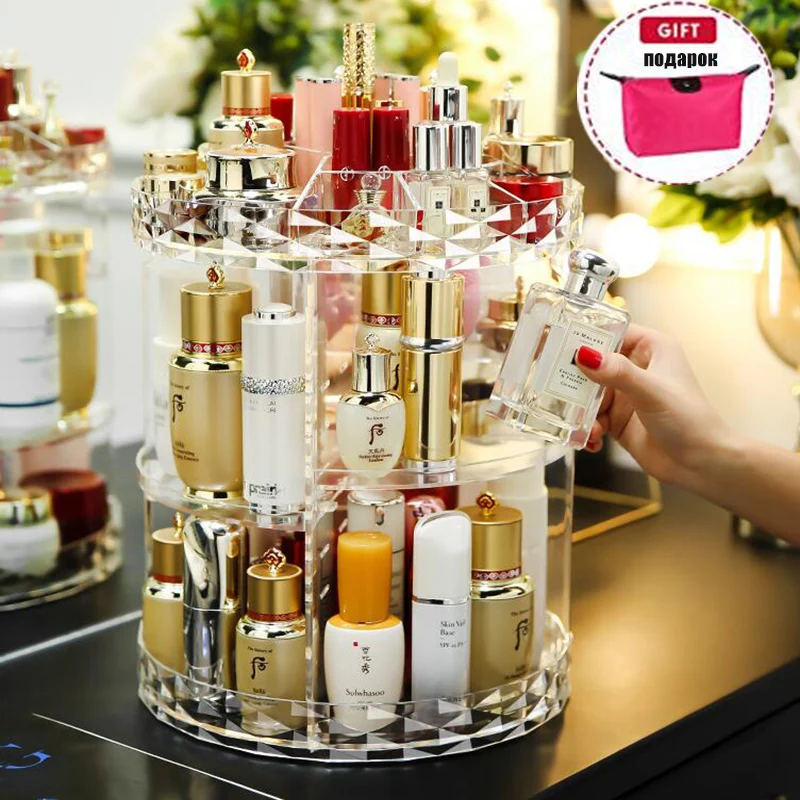 

Cosmetics Storage Box Makeup Organizer Jewelry Storage Box Bag 360 Degree Rotating Cosmetic Storage Display Case Large Capacity