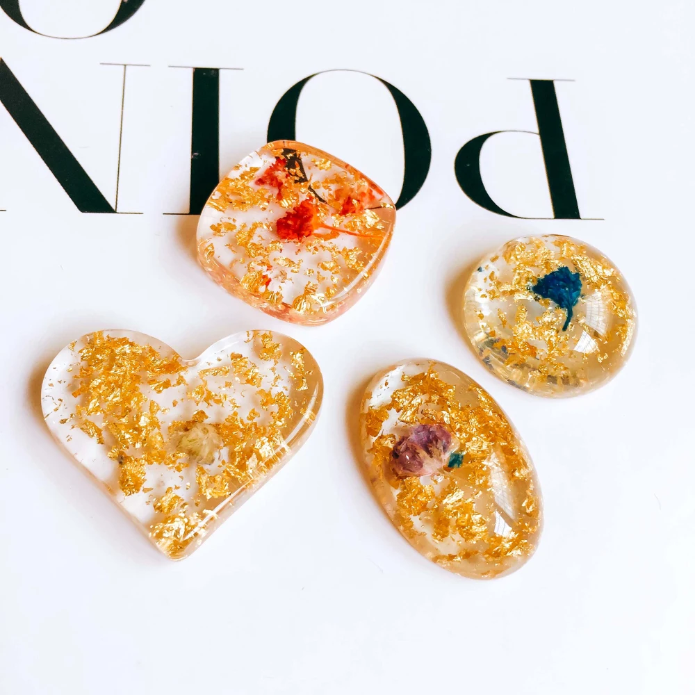 Смола Золотая фольга цветок кабошон сердце круглая плоская задняя основа