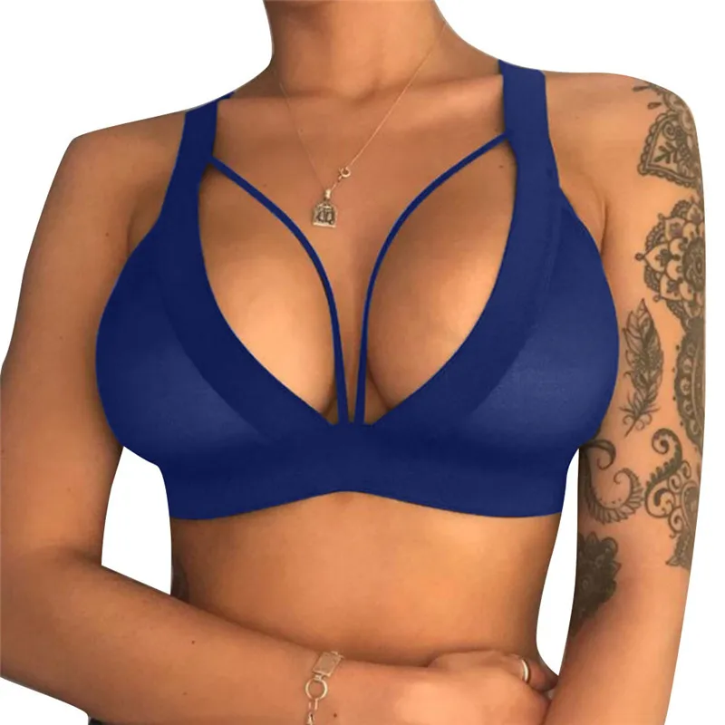 Женский сексуальный бюстгальтер однотонный ажурный укороченный топ без