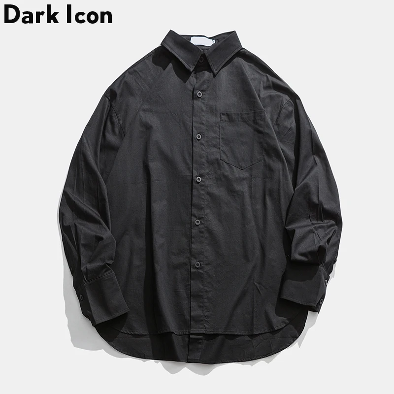 Темная икона мужская рубашка с длинным рукавом одноцветная осень 2019 свободный