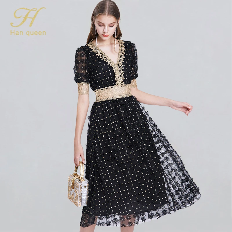 Женское кружевное платье H Han Queen винтажное элегантное облегающее с вышивкой
