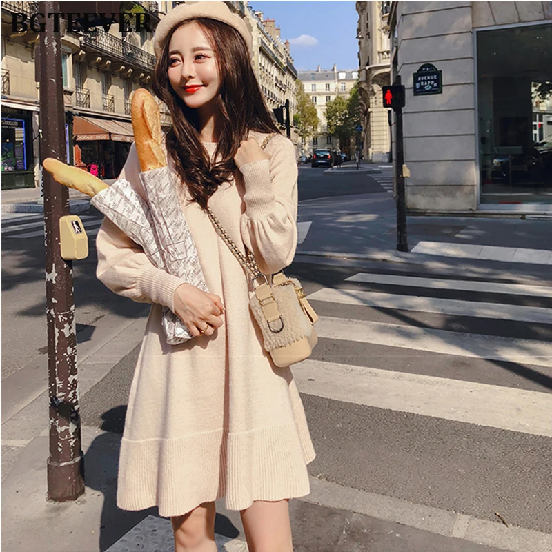 Повседневное женское платье свитер BGTEEVER трапециевидной формы с рукавами