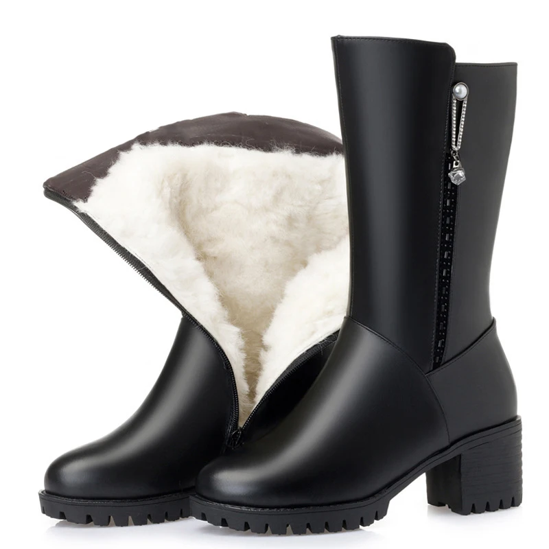 Fujin/шерстяные женские зимние сапоги Теплые до колена из натуральной кожи на меху