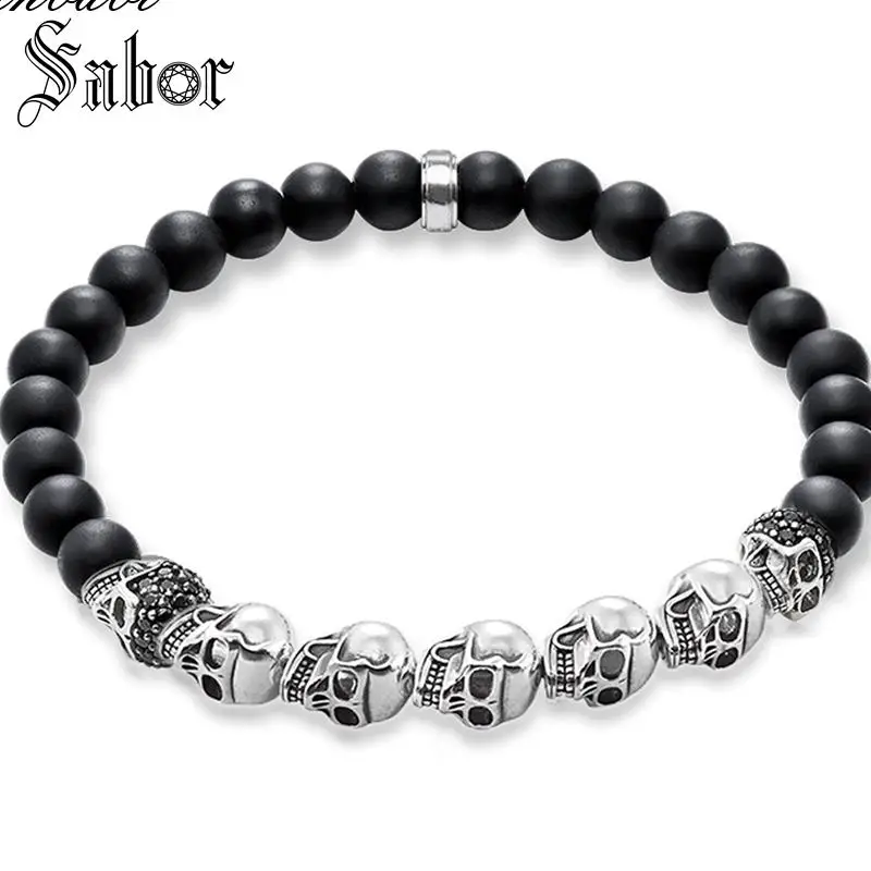 Томас Черный Камень Череп проложить бусы браслет обсидиан Матированный новая
