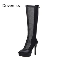 dovereiss 2022 fashion womens shoes summer pure color sexy mesh elegant ladies boots elegant knee high boots mature big size43