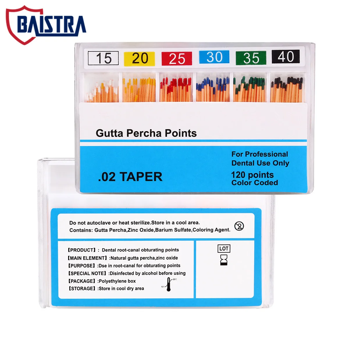 

120 Points/Box Dental Gutta Percha Points Taper 0.02 Size 15# 20# 25# 30# 35# 40# Color Coded