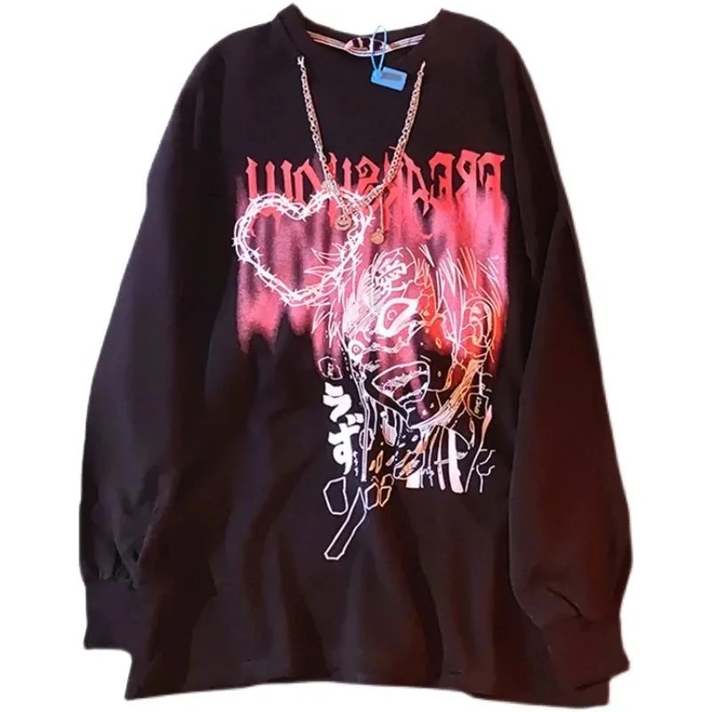 

Plus Size Y2K Hoodie Punk Sweatshirt Angel Printing Jacket Loose Long Sleeve Pockets Streetwear Hip Hop Fashion Men Women Coat