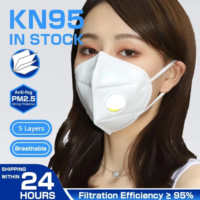

50-100pcs KN95 Mask Valve Protective Dust Face Mask Masks Respirator Month KN95 Filter Mask with Breather Valve Mascarillas