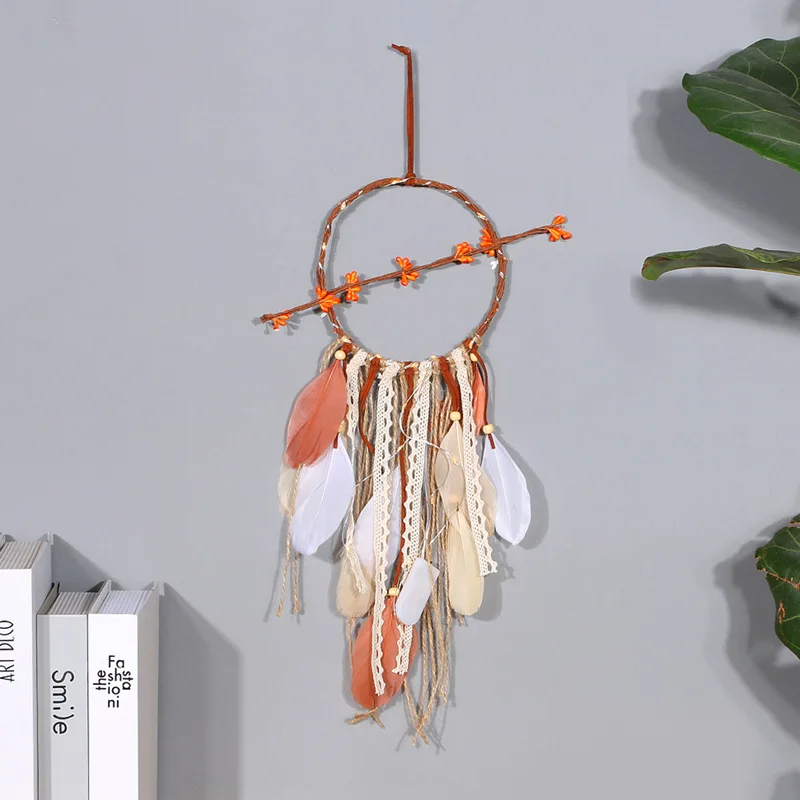 

Wind Chime Sun Catchers Rattan Twine Feather Pendant Bohemian Retro Home Bedroom Dream Catcher Nursery Decor Decoration